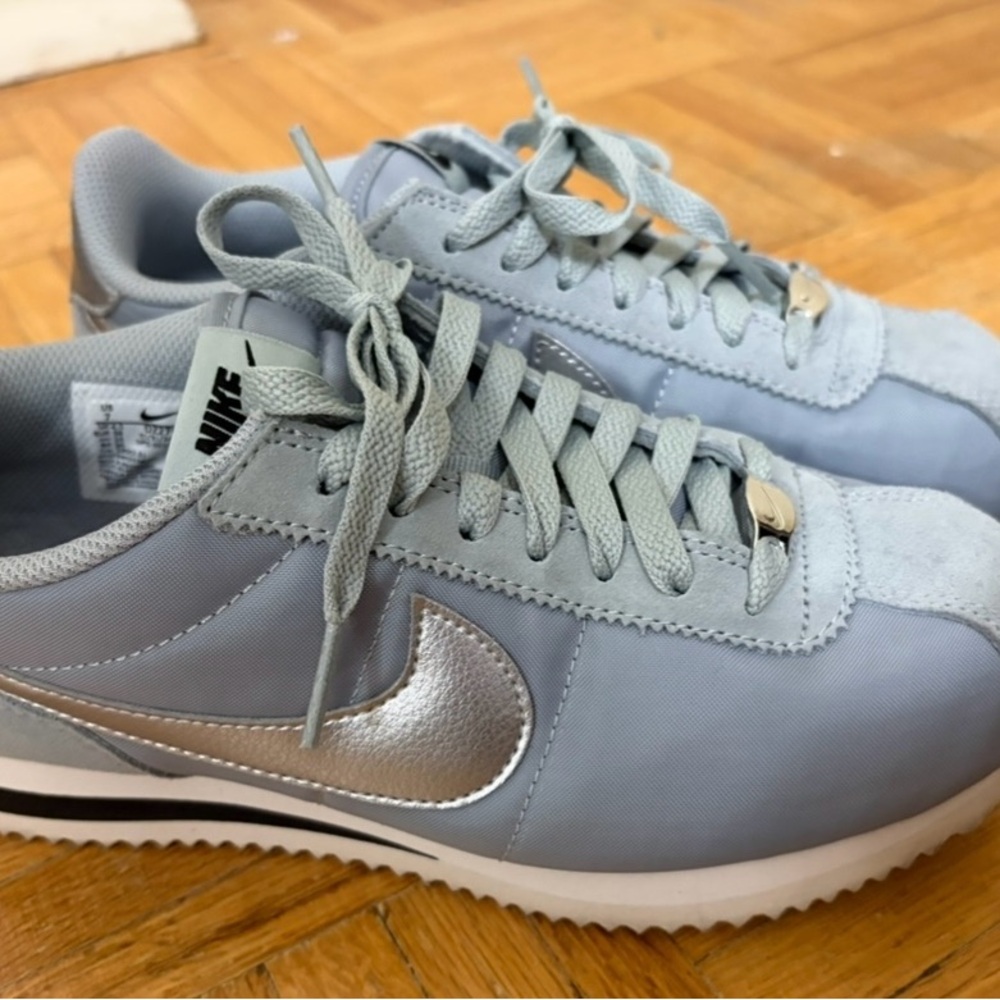 Nike Women's Light Blue and Silver Classic Cortez Sneakers - Picture 5 of 5